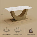 Load image into Gallery viewer, 62.9''/70.8'' Modern Marble-Effect Dining Table with Sculptural Wood Base
