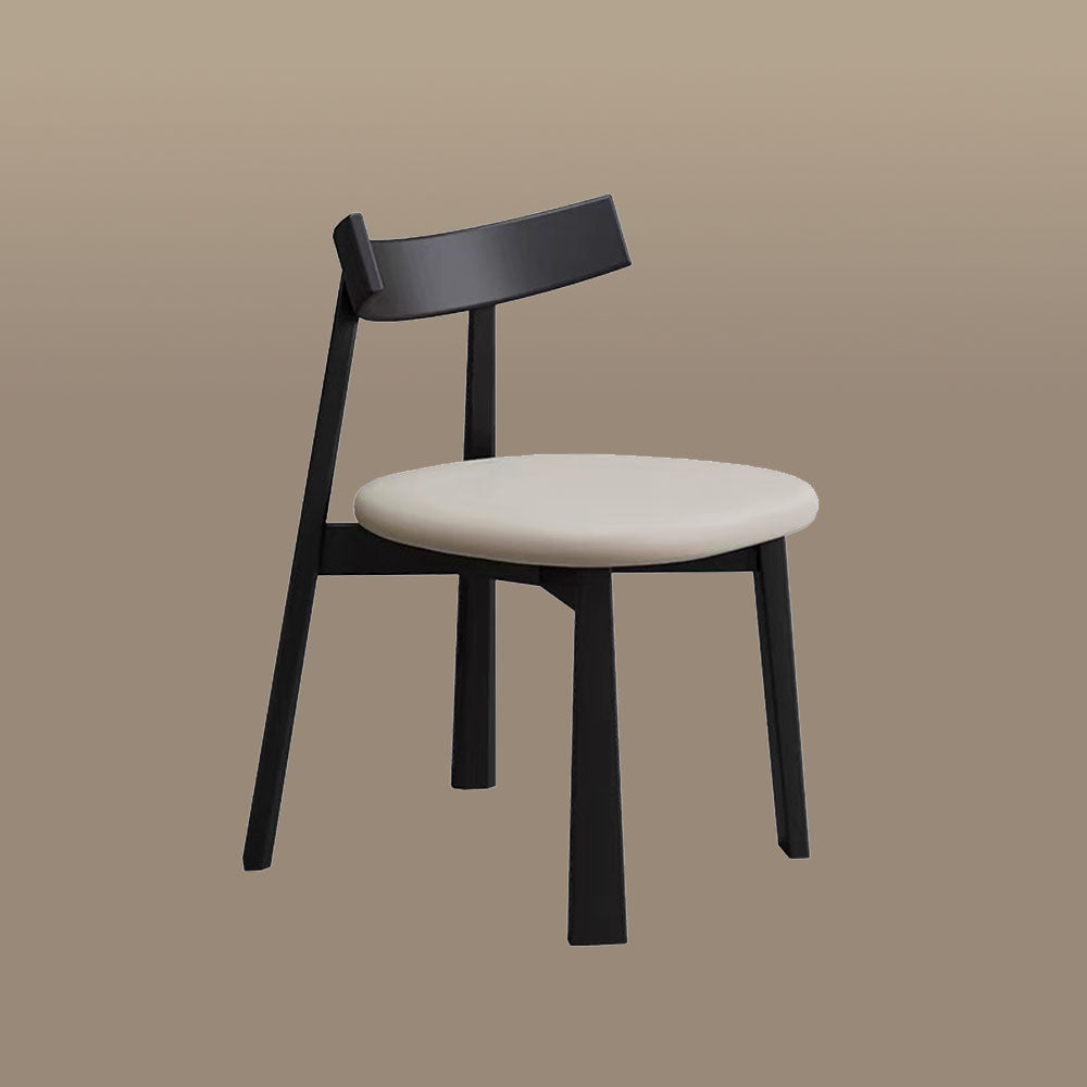 Modern Minimalist Dining Chair Solid Wood Frame with Curved Backrest & Soft Faux Leather Seat