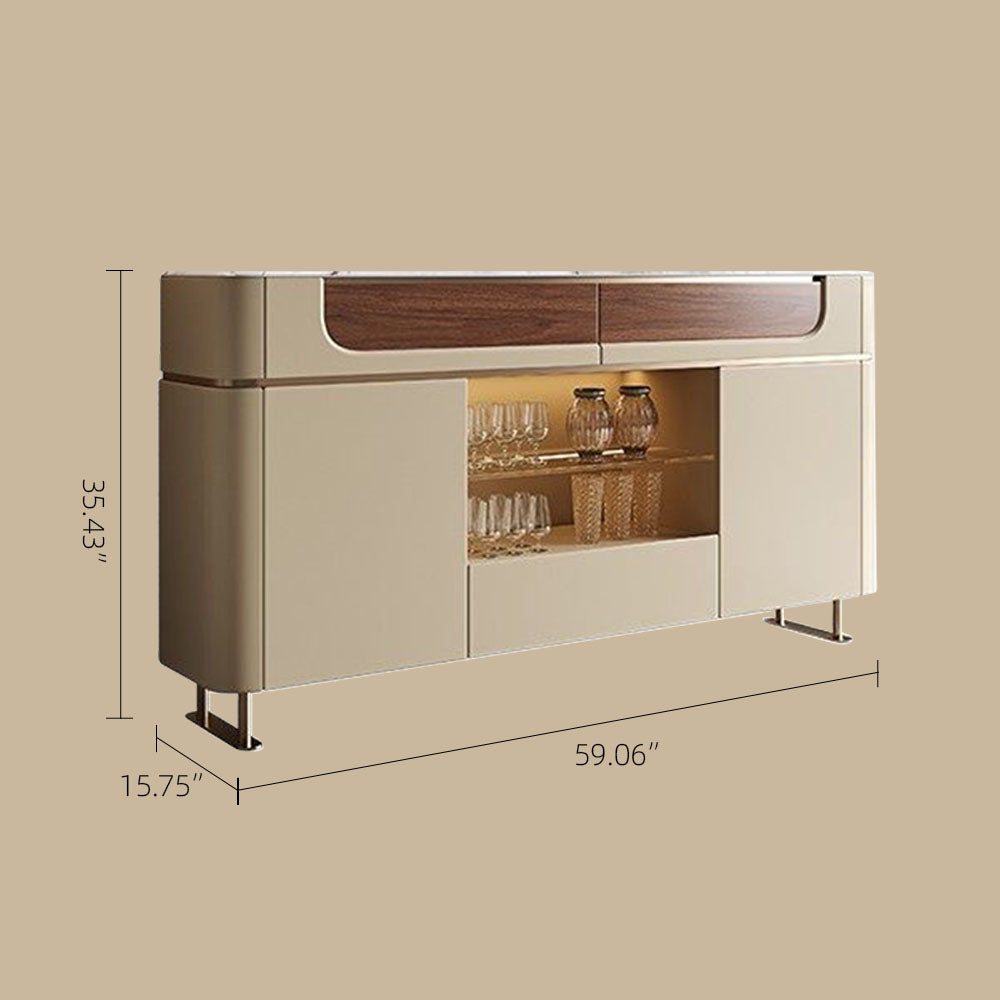 59" Modern Luxury Sideboard Cabinet with Marble Marble-Effect Top and Integrated Display Shelves