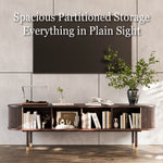 Load image into Gallery viewer, 70.8" Modern Solid Wood TV Stand with Fluted Doors Minimalist Media Console with Rounded Corners &amp; Gold Accents
