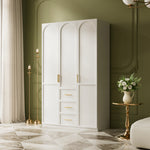Load image into Gallery viewer, Modern Elegance 3-Door White Wardrobe with Drawers Multi-Section Storage with Drawers and Hanging Space
