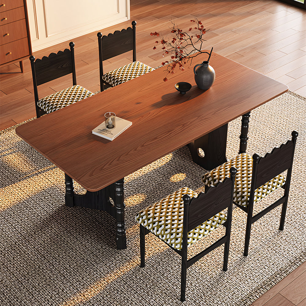 Modern Solid Wood Dining Table Rectangular Walnut Finish Dining Table with Sculptural Pedestal Base