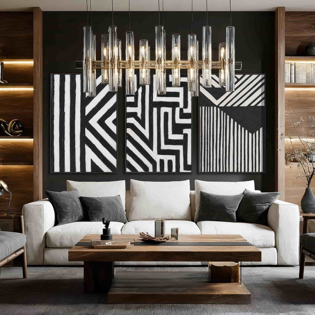 Handmade Textured Wall Art – Black & White Geometric Abstract Painting