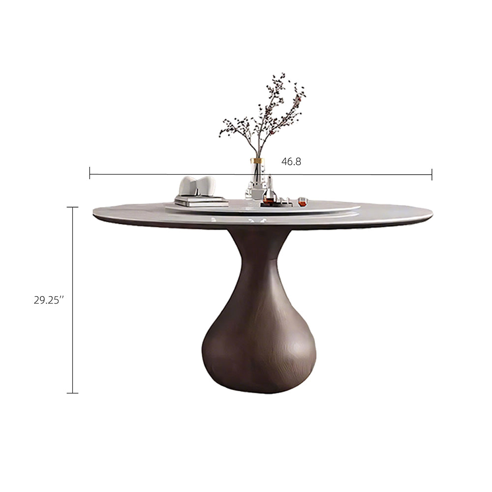 Round Dining Table Wooden Base and Ceramic Stone Top Modern Aesthetic