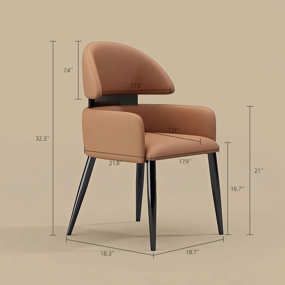 Set of 2 Modern Faux Leather Dining Chair with Curved Backrest Upholstered Seat Carbon Steel Legs Minimalist Dining Room Chair