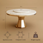Load image into Gallery viewer, Luxurious Round Dining Table with Lazy Susan Marble Effect Top Elegant Gold Accents Conical Base for 4-6 People

