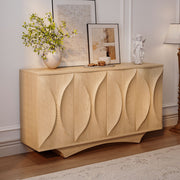Modern Sculptural Sideboard Cabinet with 3D Curved Panel Doors Minimalist Wooden Buffet for Dining & Living Rooms