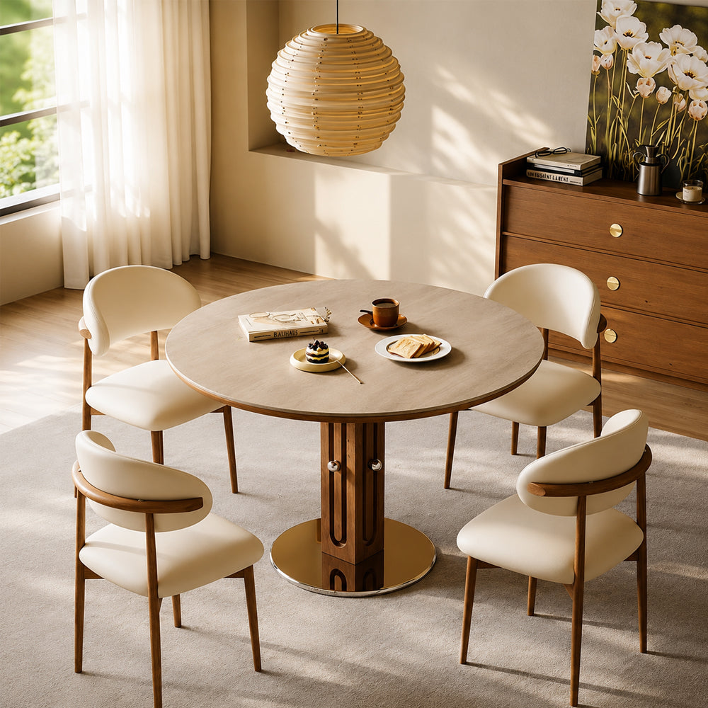 31.49" Modern Round Dining & Meeting Table with Sculptural Wood Pedestal Base