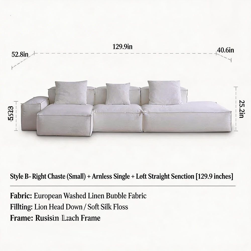 Modern Modular Sectional Sofa Removable Washable Cover Cream Upholstery Minimalist Low Profile Design