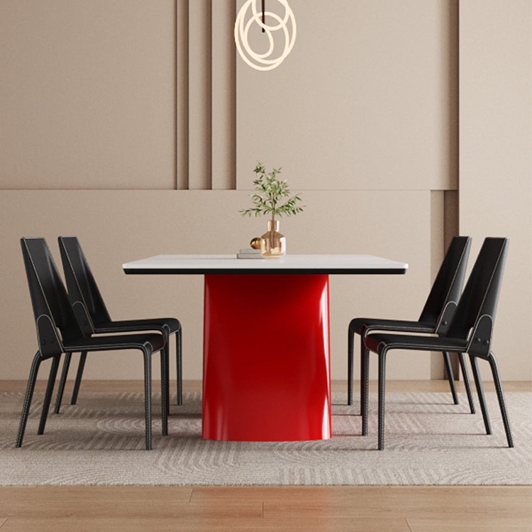Modern Dining Table Red Sculptural Base Ceramic Stone Top