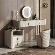 Modern Luxury Makeup Vanity Desk Marble Texture Top Dressing Table with Storage Drawers and Gold Metal Legs