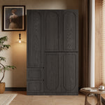 Load image into Gallery viewer, Modern Black Three-Door Wardrobe with Drawers Eco-Friendly Design &amp; Elegant Storage
