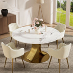 Load image into Gallery viewer, Round Dining Table Lazy Susan Marble Effect and Gold Metal Base Perfect for 4-6 People
