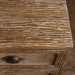 Load image into Gallery viewer, Vintage Distressed Wood Nightstand with Rattan Drawer Front Mid Century Bedside Table with Tapered Legs
