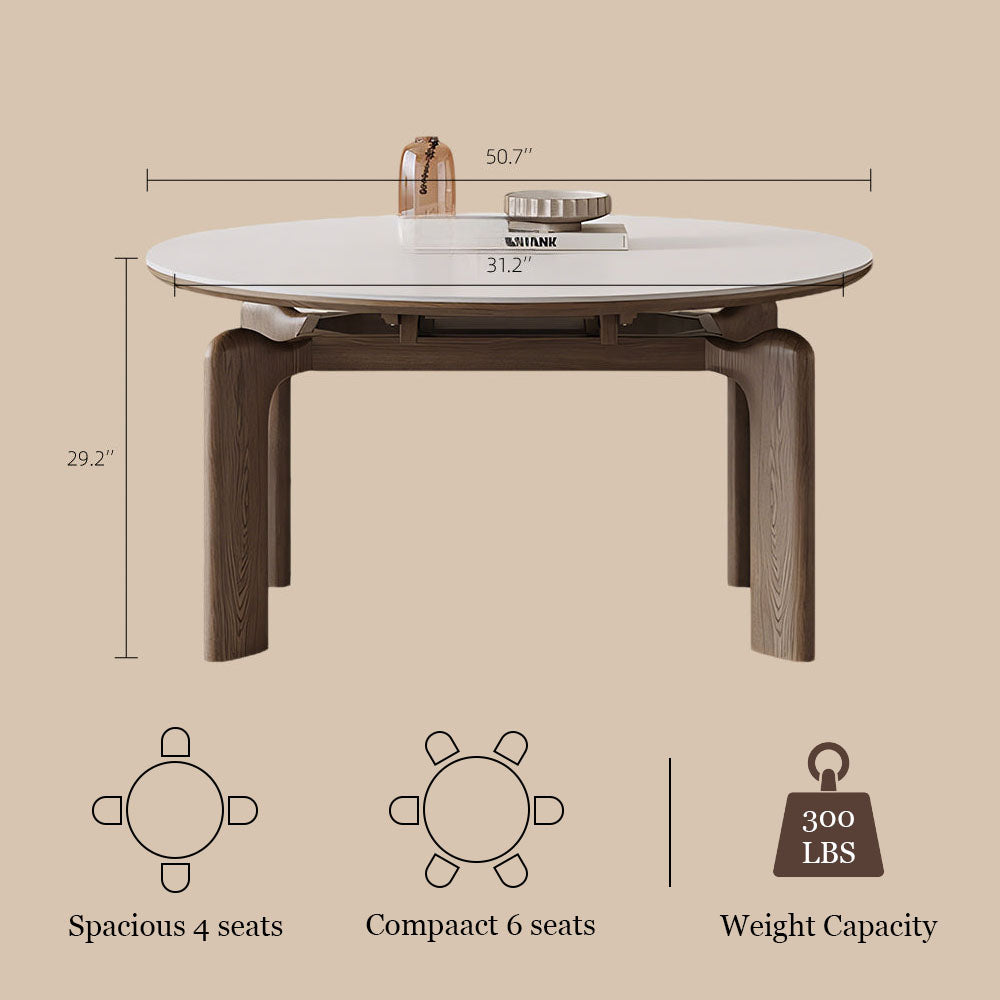 50.7" Versatile Transformable Dining Table in White and Wood