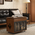 Load image into Gallery viewer, 26&#39;&#39; Vintage Rolling Coffee Table with Storage | Glass Paneled Cabinet Doors + Hidden Compartment + Compact Design
