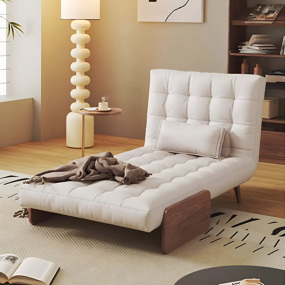 Modern Faux Leather Sofa Bed Convertible Sleeper Couch with Wood Armrests Tufted Design
