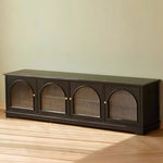 Load image into Gallery viewer, Modern Low-Profile TV Cabinet with Arched Glass Doors Freestanding Storage Console
