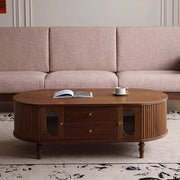 46.8'' Oval Coffee Table Modern Walnut Design Storage Drawers Cabinets Perfect for Living Rooms