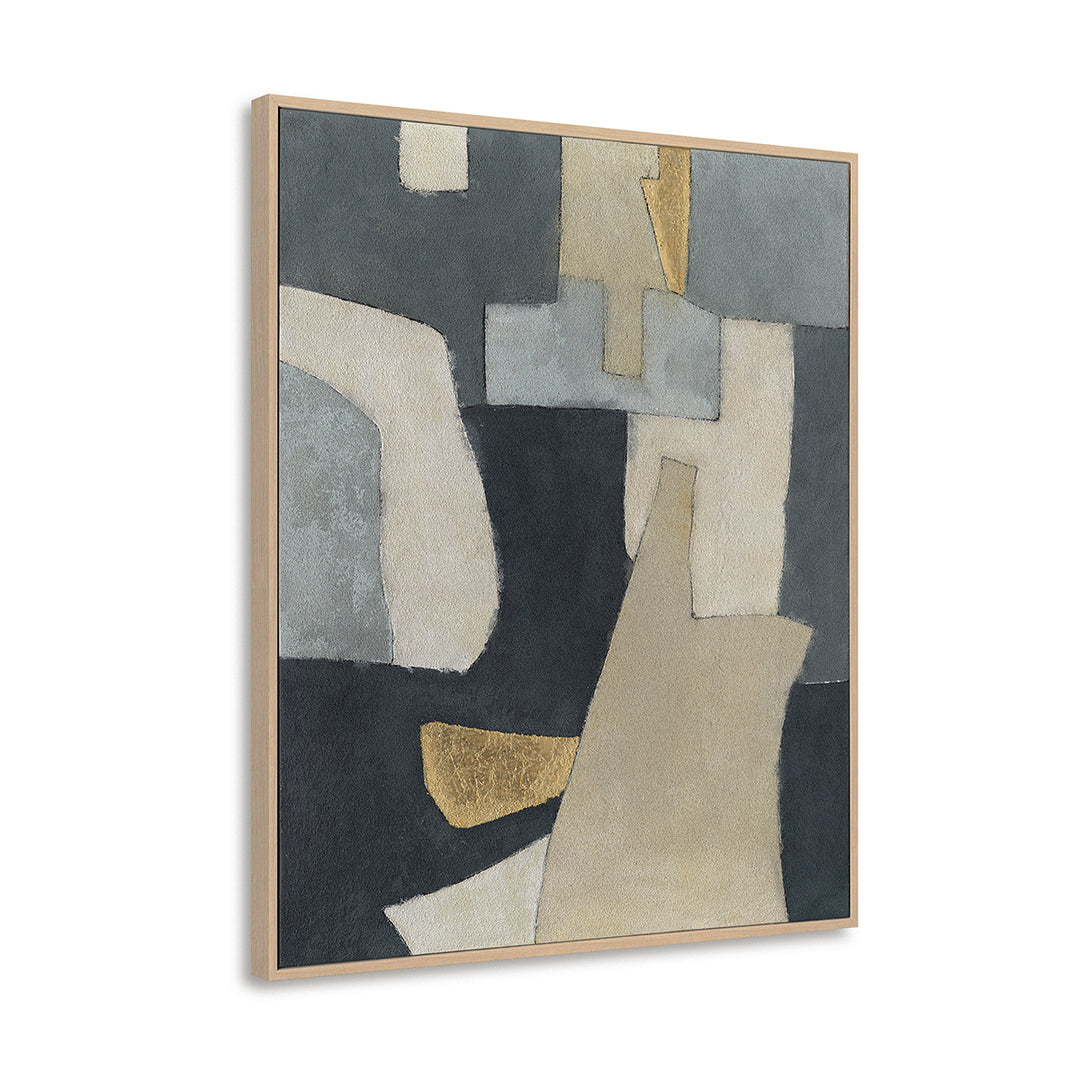 Handmade Abstract Geometric Wall Art – Gray, Beige and Gold Modern Painting