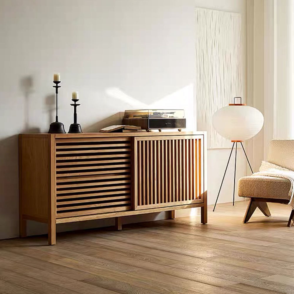 64'' Japanese-Style Wood Sideboard with Slatted Doors