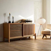 64'' Japanese-Style Wood Sideboard with Slatted Doors