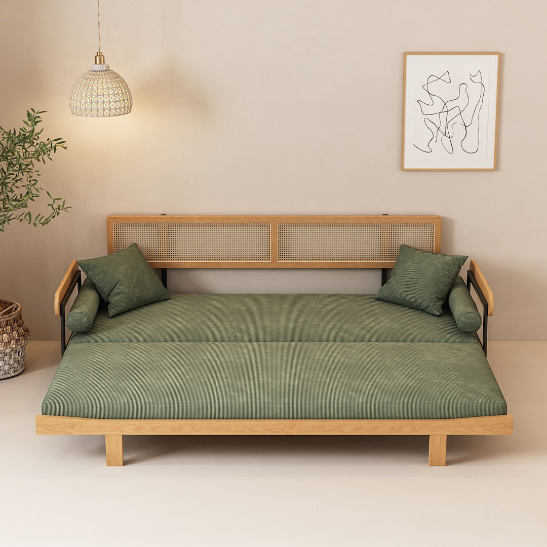 Modern Minimalist Daybed with Wood Frame and Soft Green Upholstery