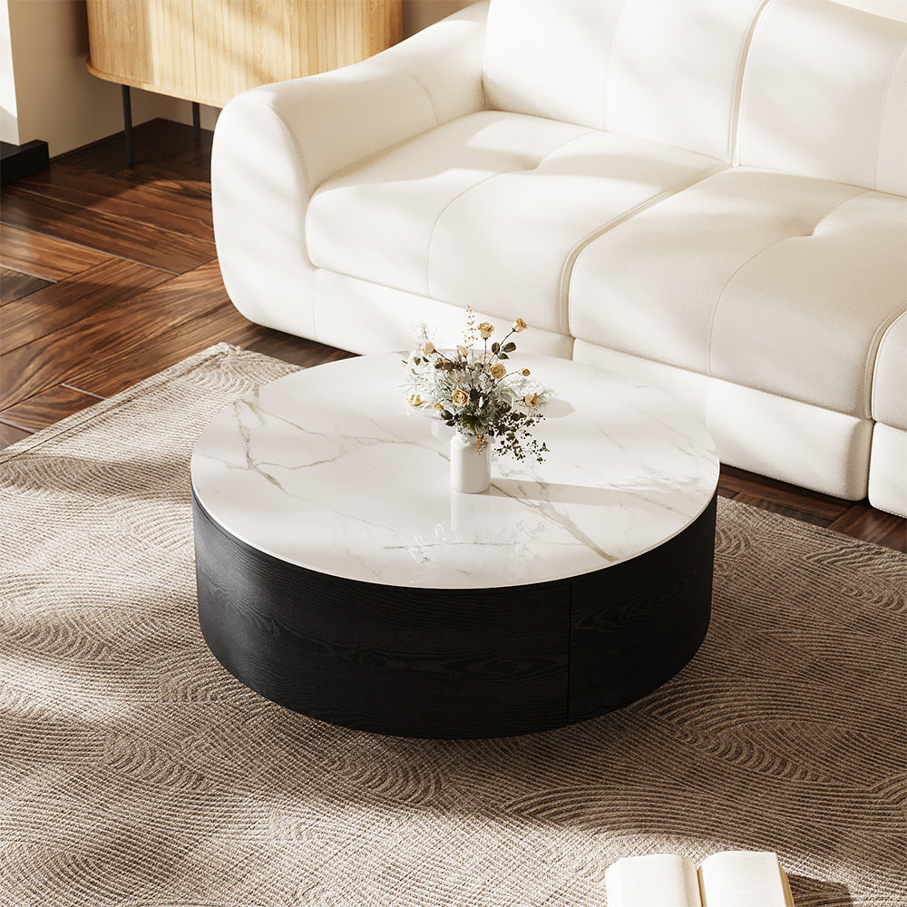 33.15″ Round Coffee Table with Black Base Modern Minimalist Design Durable and Elegant for Living Room