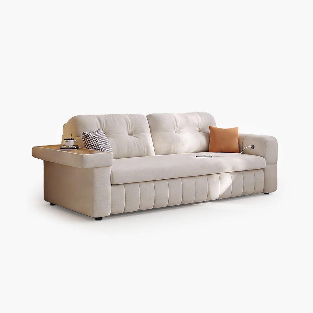 Modern Fabric Sofa Bed with Pull-Out Sleeper & Side Table Convertible Couch for Living Room