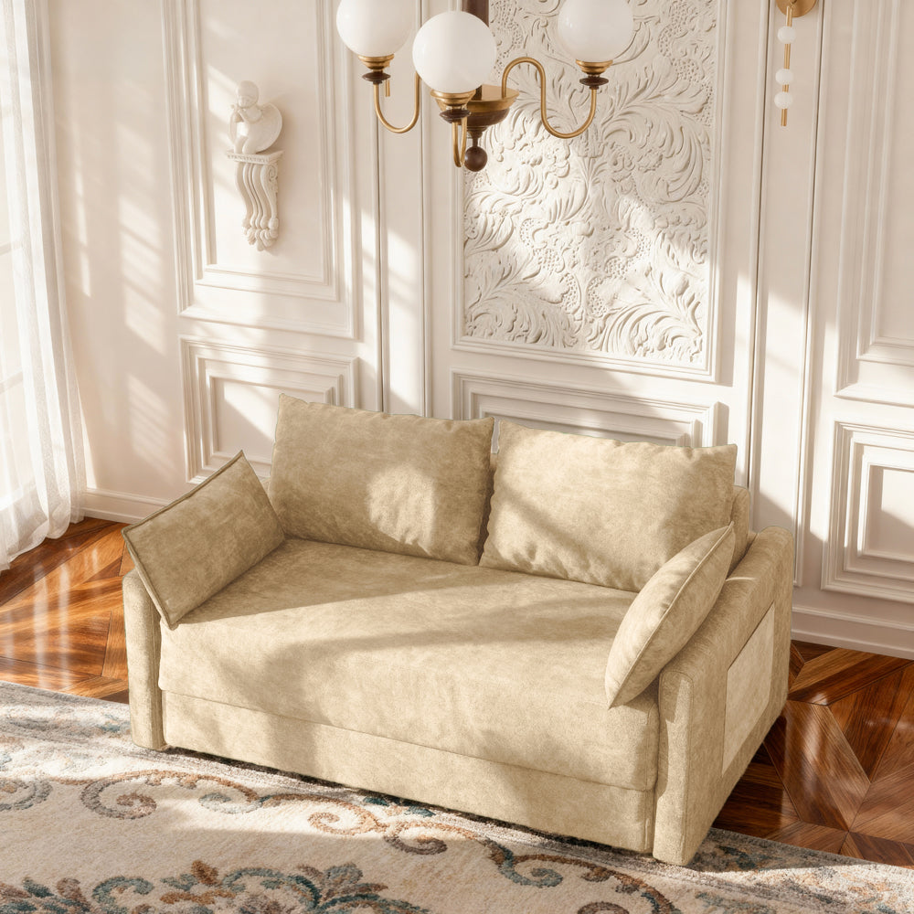 65.5" Sofa Convertible Sofa Bed Wrinkle-resistant Linen Lightweight Loveseat Wooden Armrest