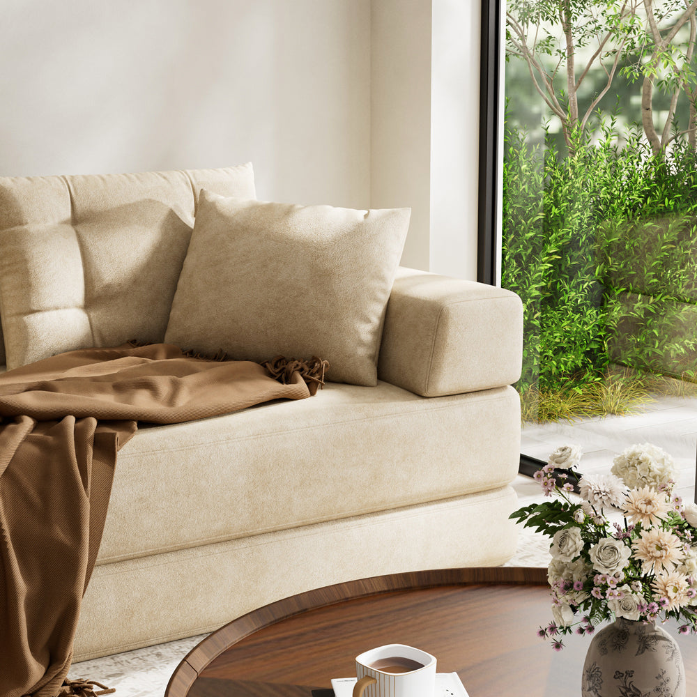 70''-78''Convertible Sofa Bed Tufted Cushion Armrest Foldable Design in Grey Fabric Upholstery