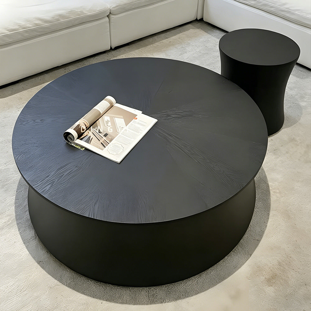 Modern Black Round Coffee Table Set Drum Shape Living Room Nesting Tables