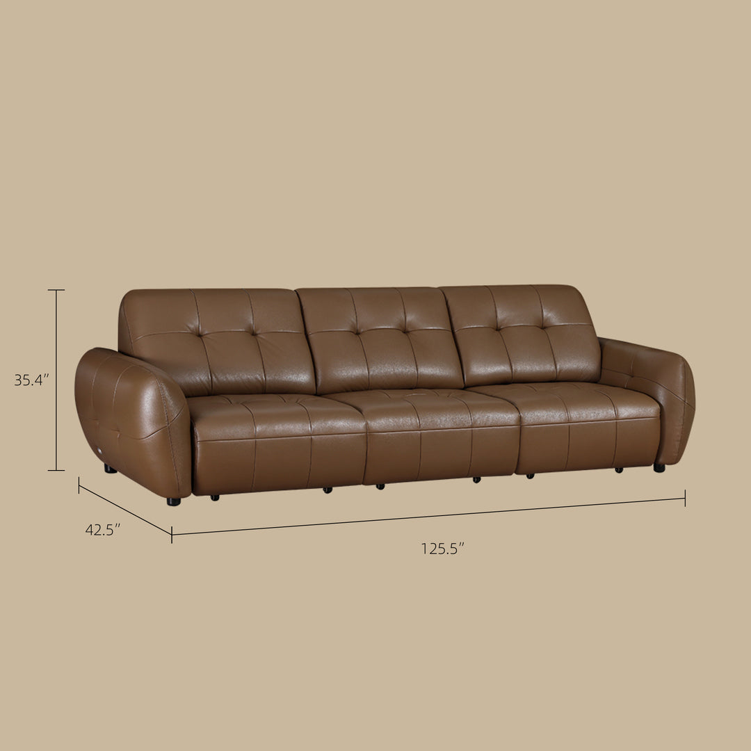 Modern Power Reclining Leather Sofa Individual Seat Control Remote Adjustable Straight Lounge Couch