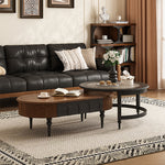 Load image into Gallery viewer, 46.8&quot; Nesting Coffee Table Set Water Ripple Glass Dual Side Drawer Walnut Vintage Style
