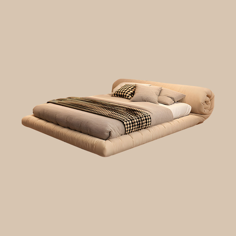 Queen Size Minimalist Japanese-Style Tatami Bed Ultra-Fiber Leather Steel-Wood Slatted Frame