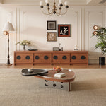 Load image into Gallery viewer, 33″ Modern Coffee Table Walnut Wood with Brushed Steel Base Sculptural Design Dual-Tier Functionality
