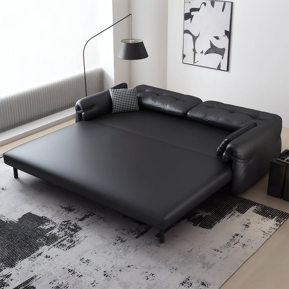Modern Faux Leather Sofa Bed Convertible Sleeper Sofa Minimalist Folding Couch for Living Room