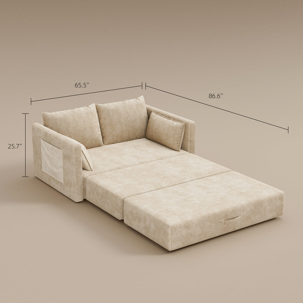 65.52" Compressed Sofa Convertible Sofa Bed Wrinkle-resistant Linen Lightweight Loveseat Wooden Armrest