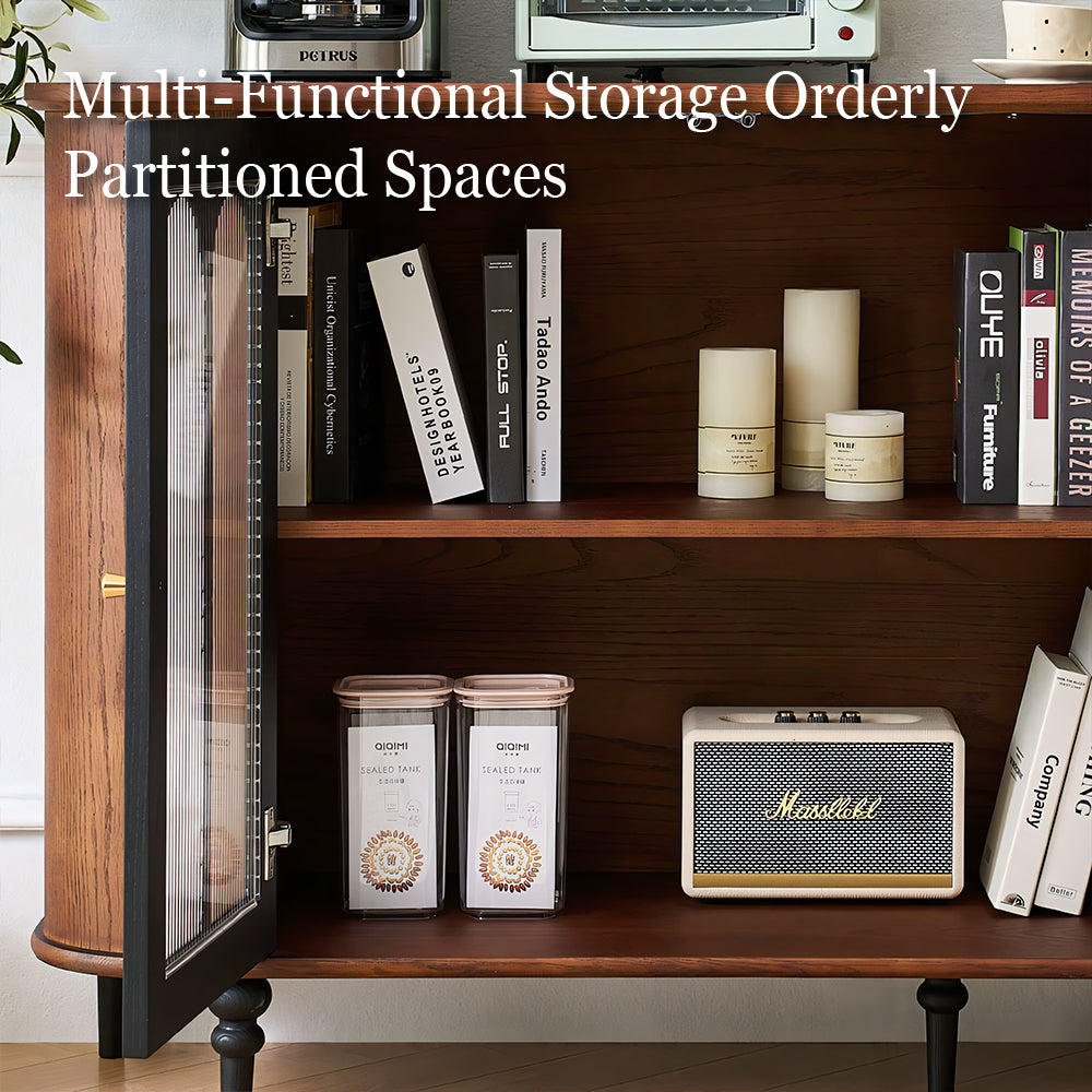 62.9'' Sideboard Buffet Cabinet Retro Modern Design Textured Glass Doors Ample Storage Space