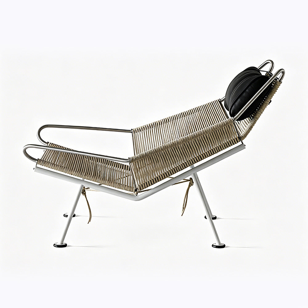 Modern Lounge Chair with Wool Throw and Leather Head Pillow