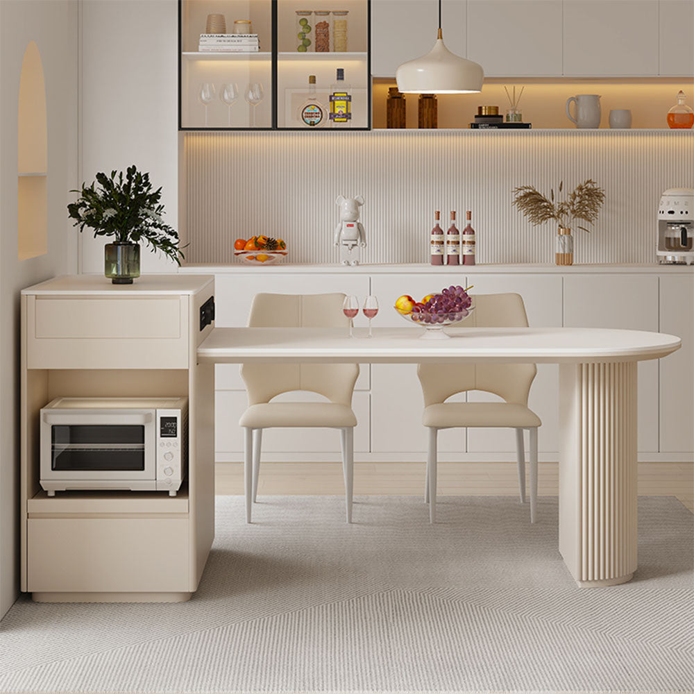 White Extendable Multi-Function Kitchen Island with Storage & Built-In Power Outlets
