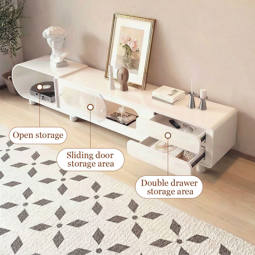 78.7'' Modern Minimalist White TV Stand with Sculptural Storage Design
