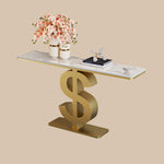 Load image into Gallery viewer, Elegant Gold Sign Base Console Table with Marble Top
