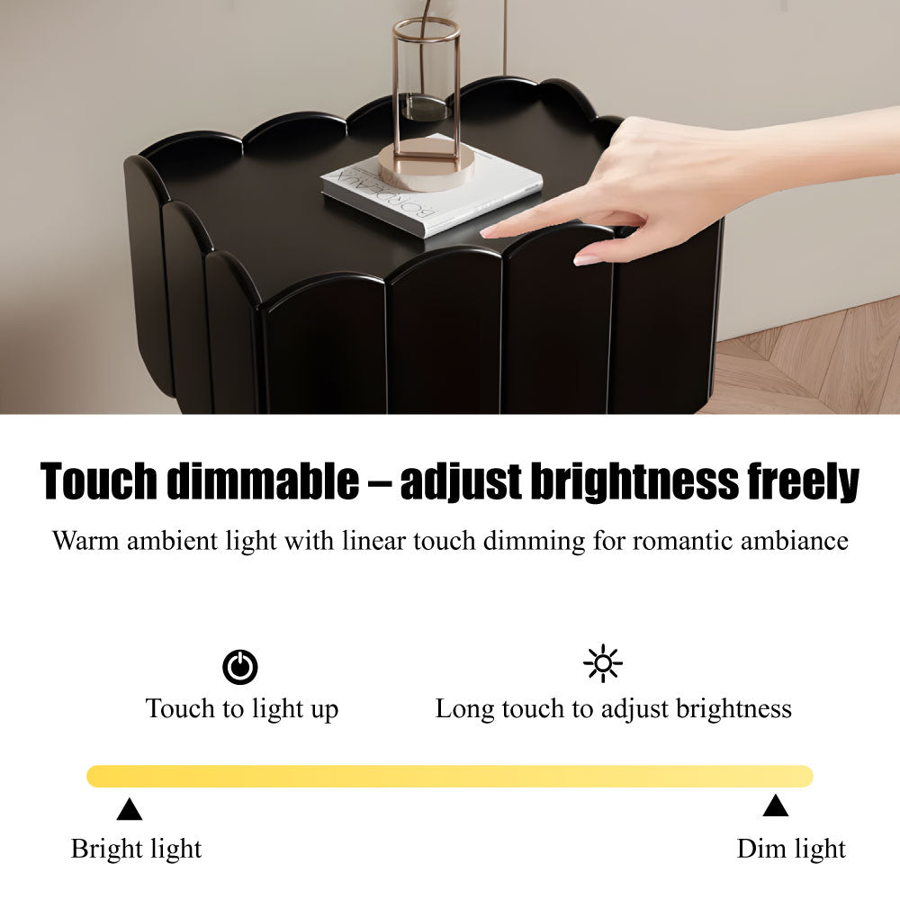 Art-Inspired Smart Nightstand with Curved Design and Motion Sensor LED Light