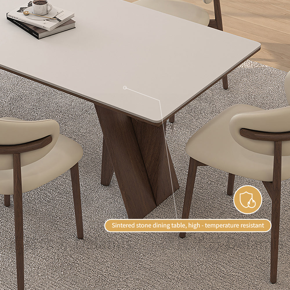 Modern Dining Table White Rock Slab Top Solid Wood Base