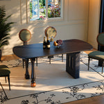 Load image into Gallery viewer, Modern Sculptural Dining Table Solid Wood Black Finish Pedestal Base Minimalist Dining Table
