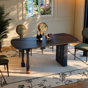 Modern Sculptural Dining Table Solid Wood Black Finish Pedestal Base Minimalist Dining Table