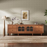 Load image into Gallery viewer, 78&#39;&#39; Neo-Chinese Style TV Cabinet Solid Wood Drawers Arch Glass Doors Elevated Storage Base
