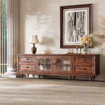 Load image into Gallery viewer, 78&#39;&#39; Neo-Chinese Style TV Cabinet Solid Wood Drawers Arch Glass Doors Elevated Storage Base
