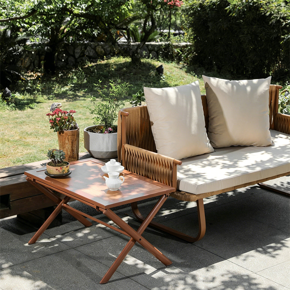 55.1" Outdoor PE Rattan Loveseat with Cushioned Seat and Pillow Backrest